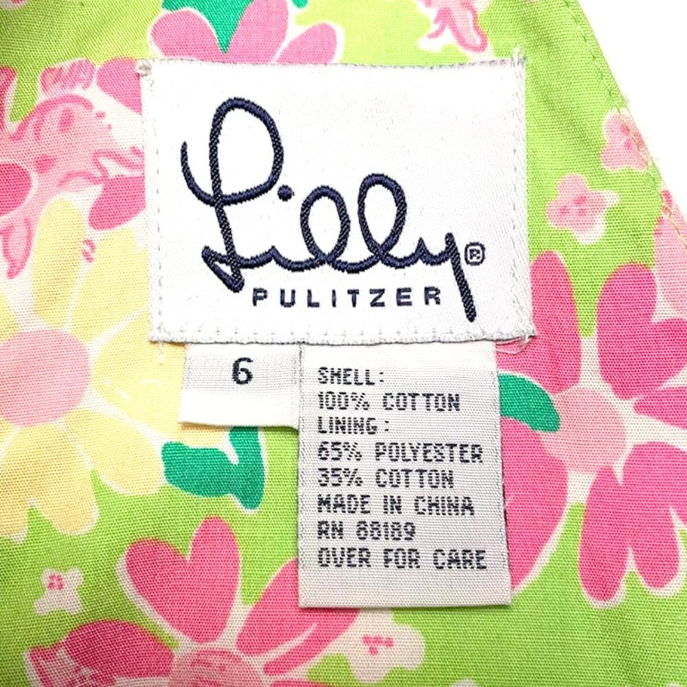 LILLY PULITZER VINTAGE 90's Rhino + Floral Print Halter Dress With Crochet Trim - Picture 8 of 8